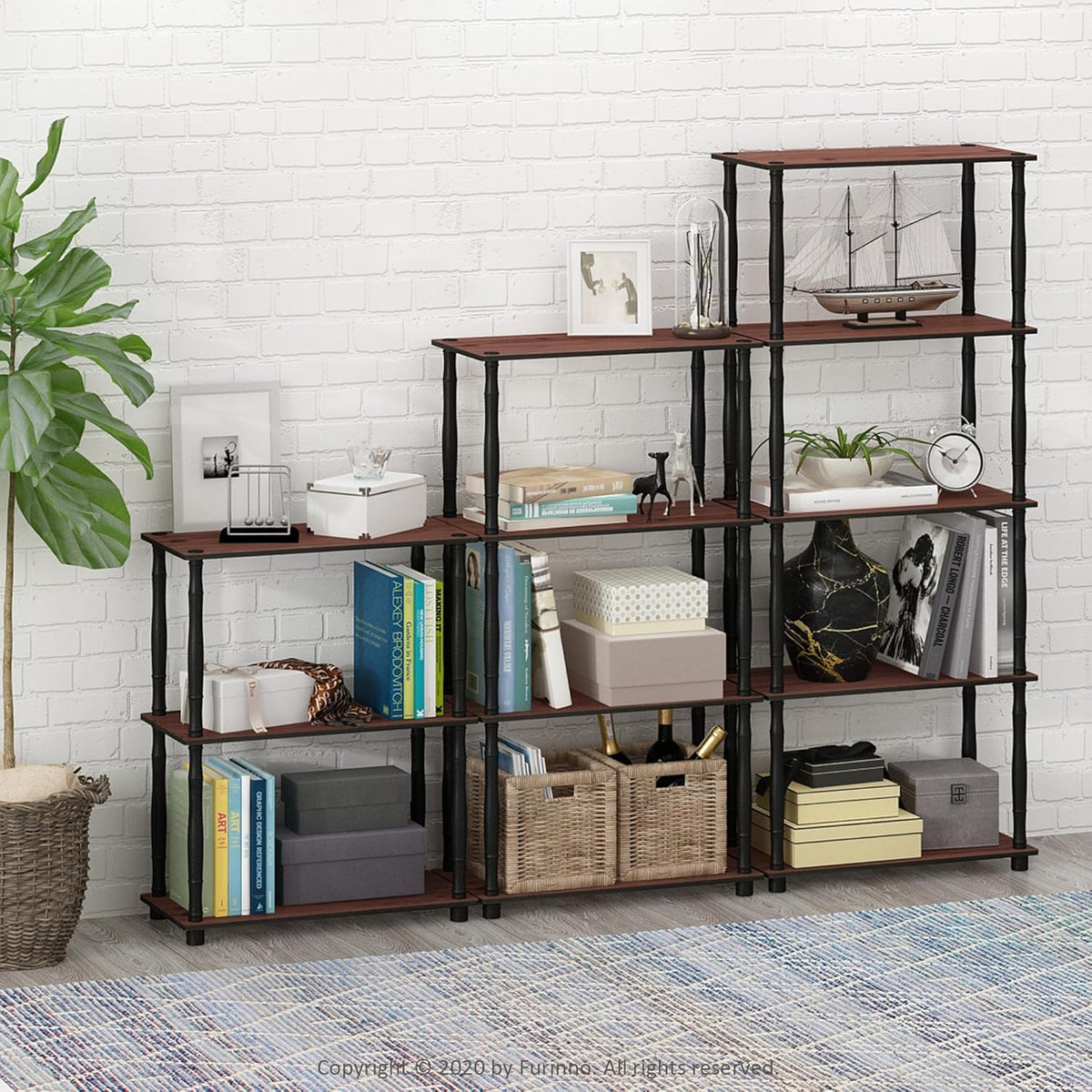 Turn-N-Tube 4-Tier Multipurpose Shelf Display Rack, Classic Tubes, Dark Cherry/Black