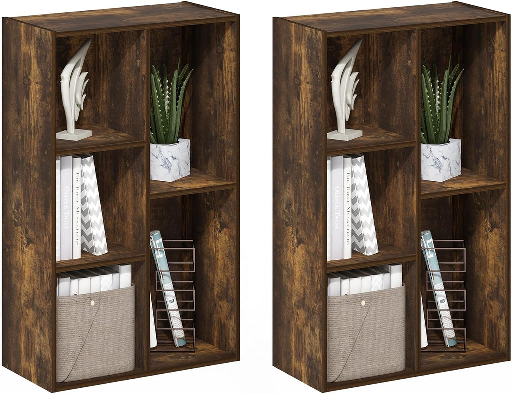 LUDER Set of 2 Book Shelf, 5-Cube, Amber Pine