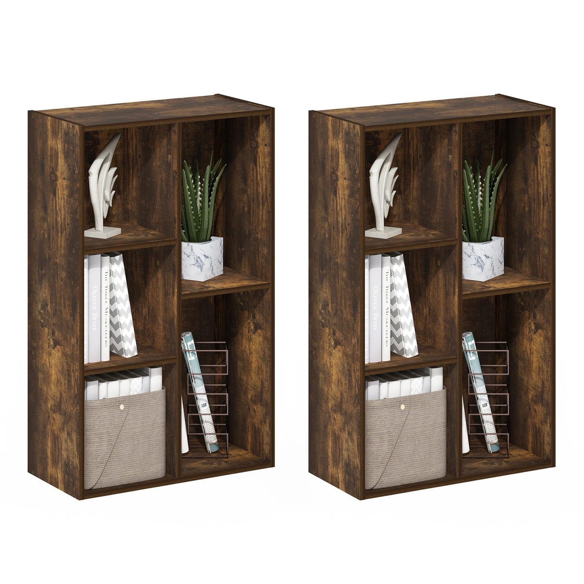 LUDER Set of 2 Book Shelf, 5-Tier, White/Pink