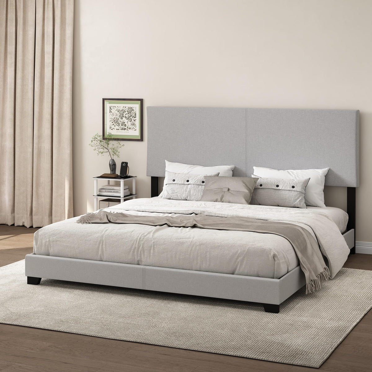 PESSAC Fabric Upholstered Bed Frame, Queen Size, Glacier