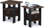 Andrey Set of 2 End Table / Side Table / Night Stand / Bedside Table with Bin Drawer, Columbia Walnut/Dark Brown