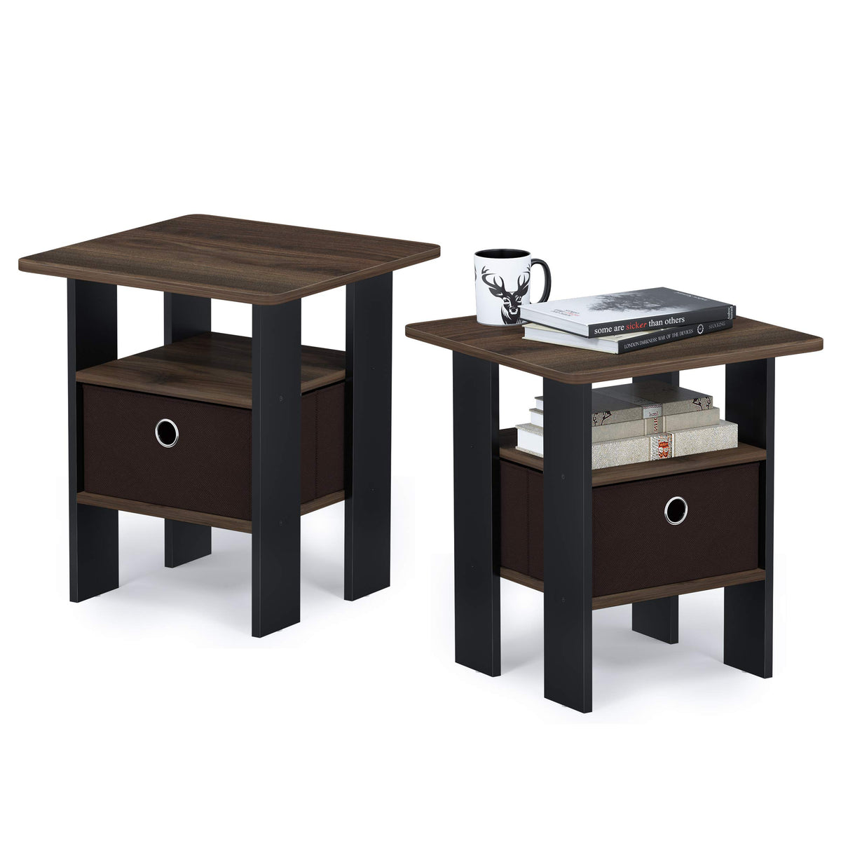 Andrey Square Side Table, End Table, Night Stand, White/Black