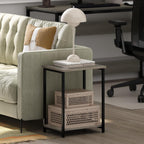 Simplistic 2-Tier Side Table, Metal Frame End Table, Grey Oak