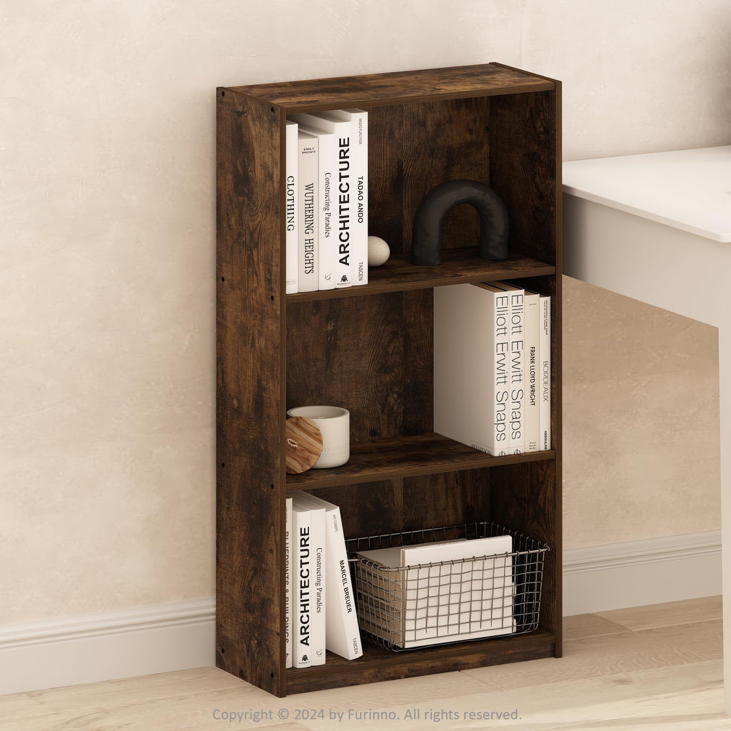 Basic 3-Tier Book Shelf with Open Shelves, Dark Walnut