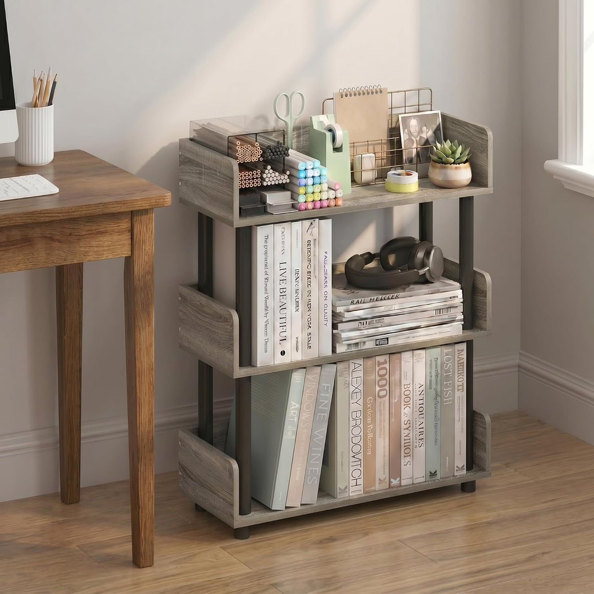 Turn-N-Tube Book Shelf, 3-Tier Bookshelf, Bookcases, French Oak