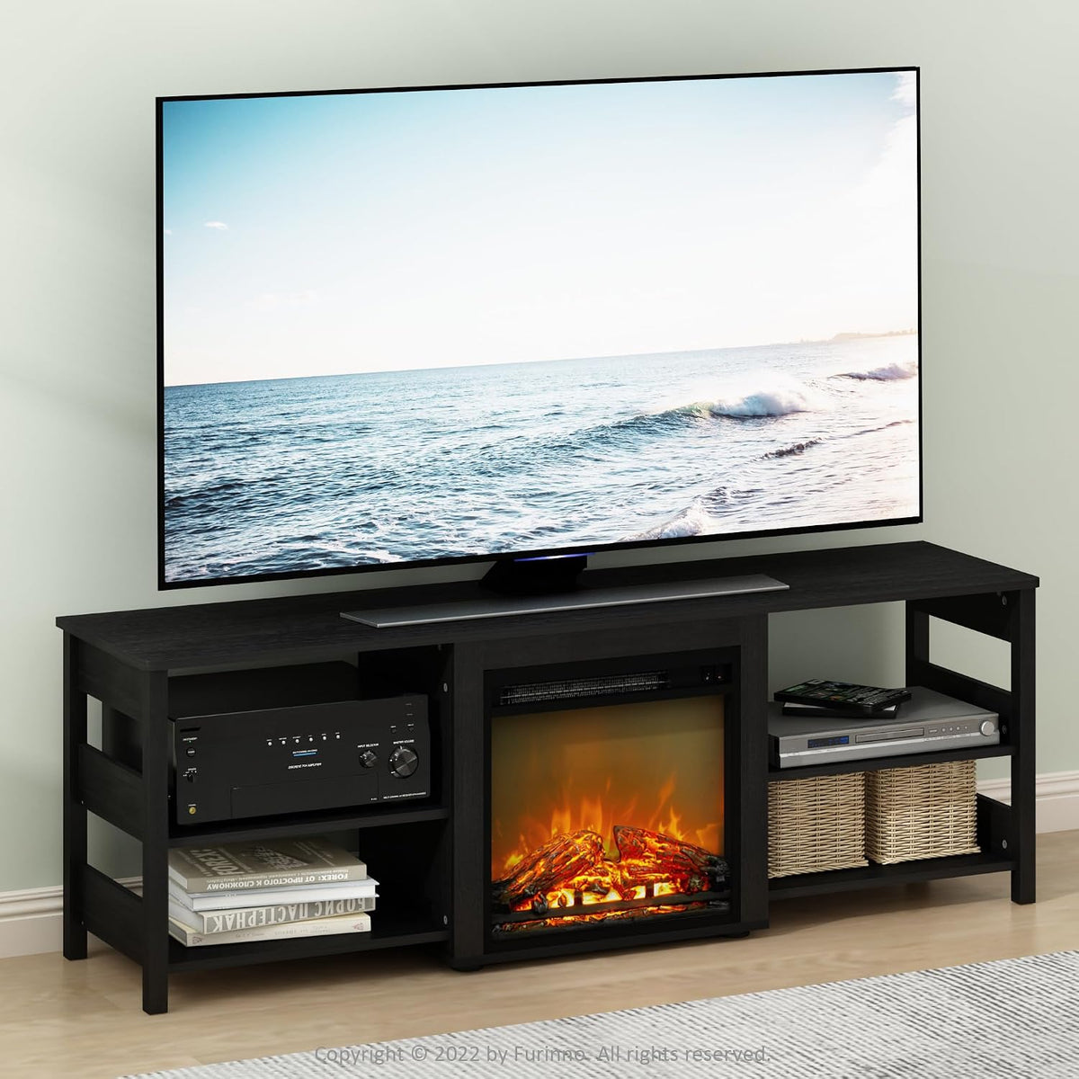 CLASSIC Fireplace 3-Tier TV Stand for TV up to 70 Inch, Americano