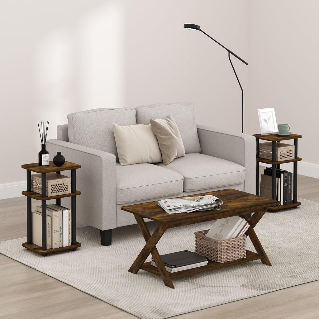 Turn-N-Tube Toolless 3-Tier Side Table Set of 2, Amber Oak
