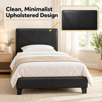 Pessac Bed Frame, Upholstered Bedframe, Twin, Plain Black