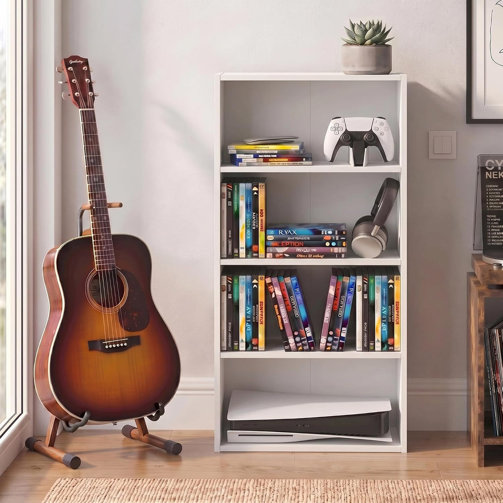 Basic DVD Shelf, 4-Tier CD Rack, Media Shelf, White