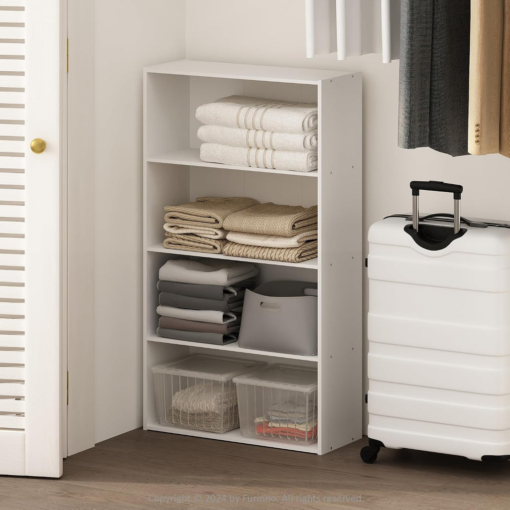 Reed Closet Organizers and Storage, 4-Tier Closet Organizer, Open Shelf Closet Storage, for Wardrobe, Bedroom, Living Room, White