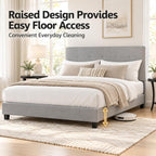 LAVAL Queen Size Bed Frame with Button Tufted Headboard, Light Grey