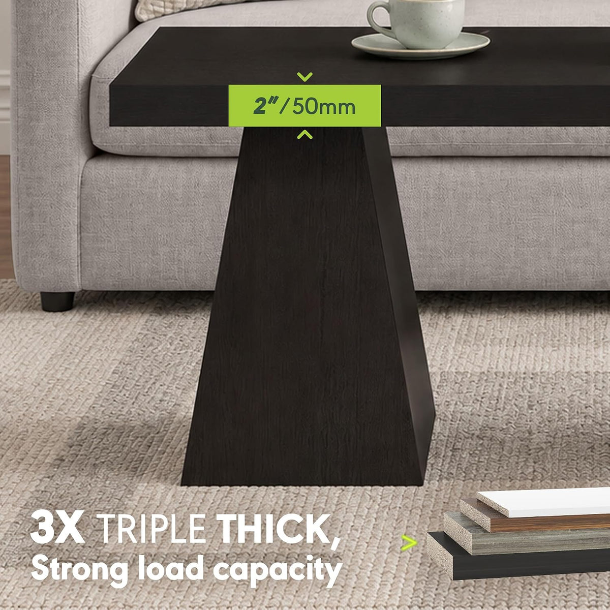 ARA Coffee Table, 47-Inch Accent Center Table, Dark Oak