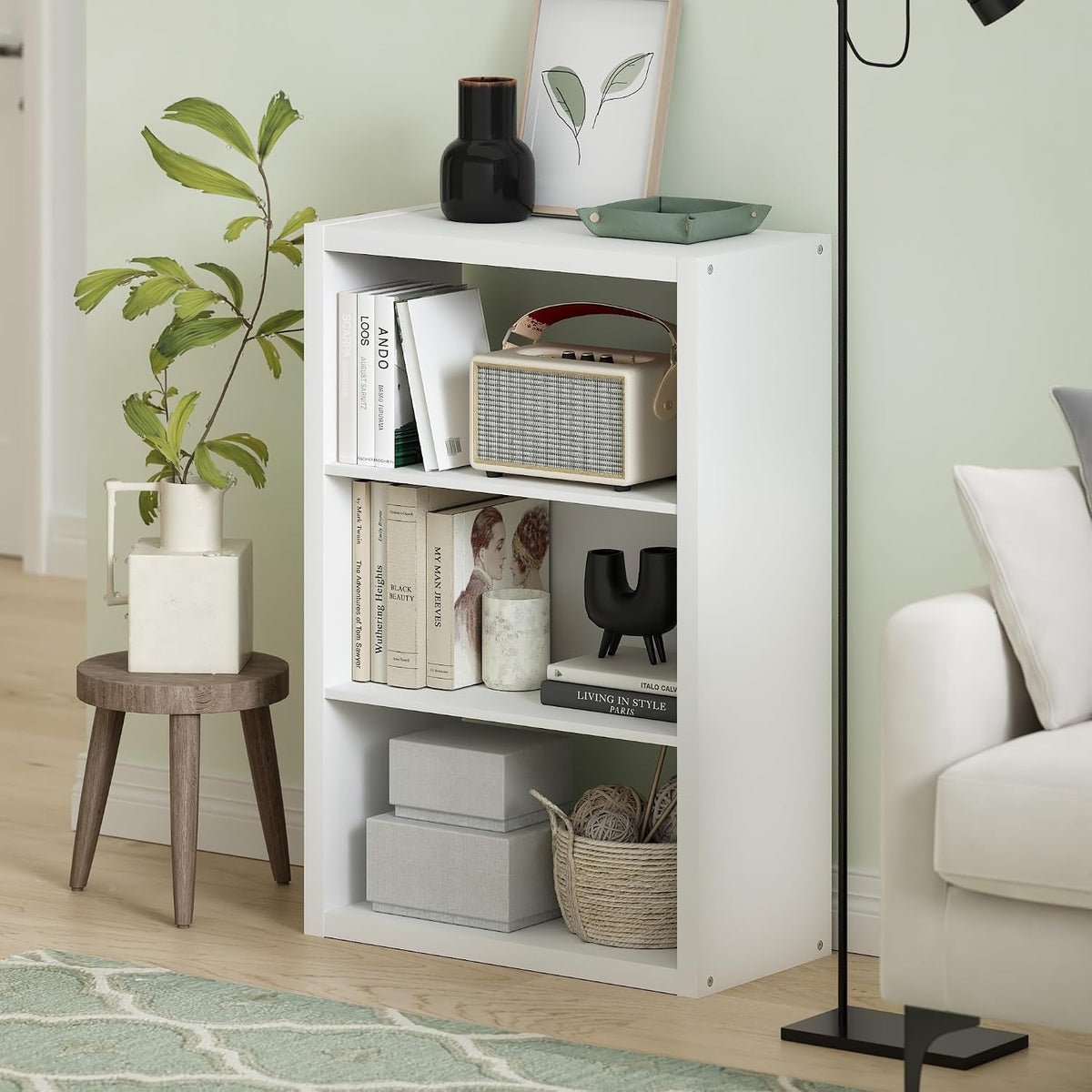 Viola Book Shelf, 3-Tier Bookshelf, Extra Thick Frame Bookcase with Open Shelf, Open Back Design, 11.3" x 23.2" x 35.9", for Living Room, Bedroom, Home Office, White