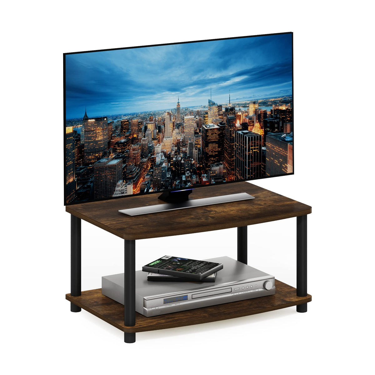 Turn-N-Tube TV Riser Stand, 2-Tier Small Elevated No Tools TV Stand, Console for TV up to 32 inch, 15.8 x 23.8 x 11, for Living Room, Bedroom, White