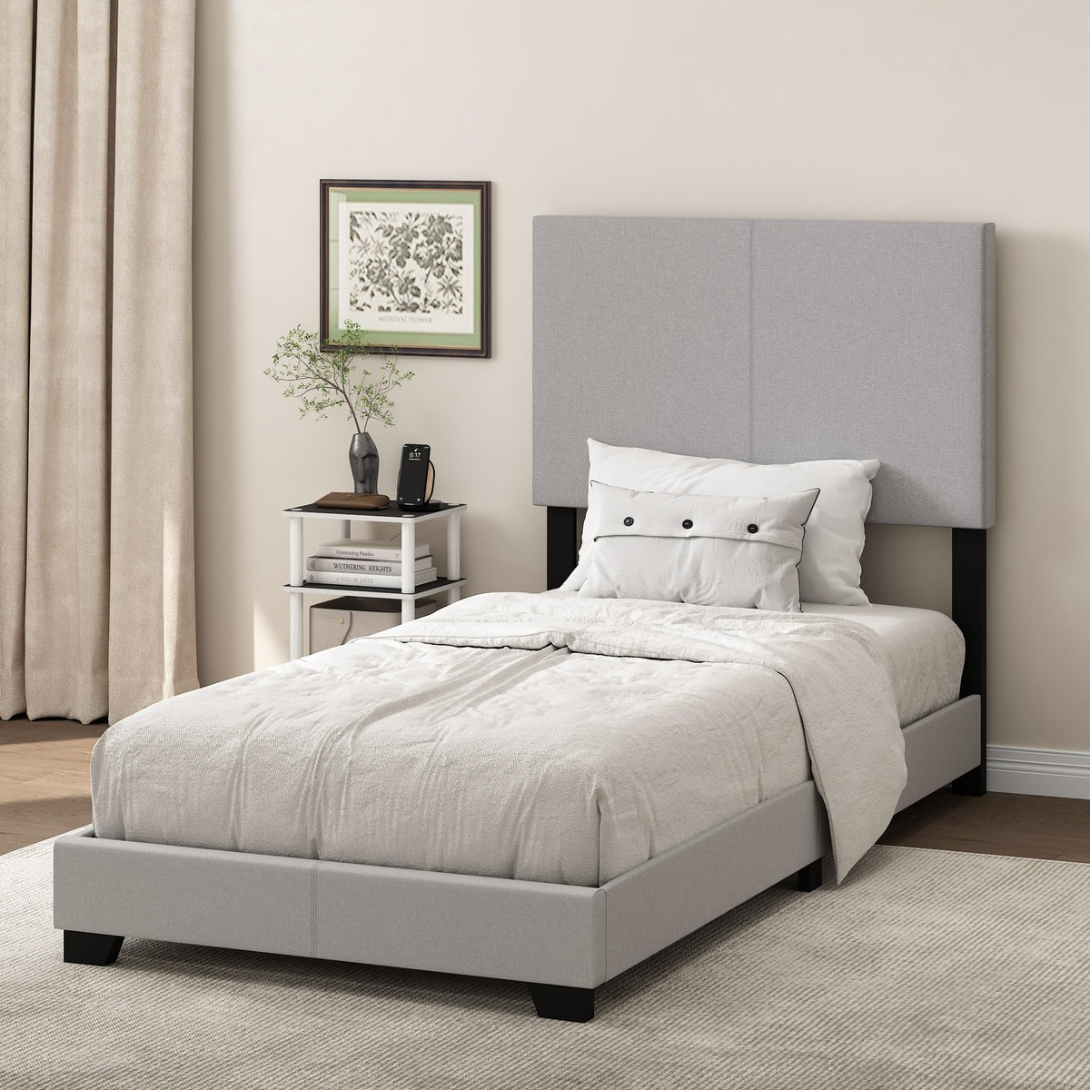 PESSAC Fabric Upholstered Bed Frame, Queen Size, Glacier