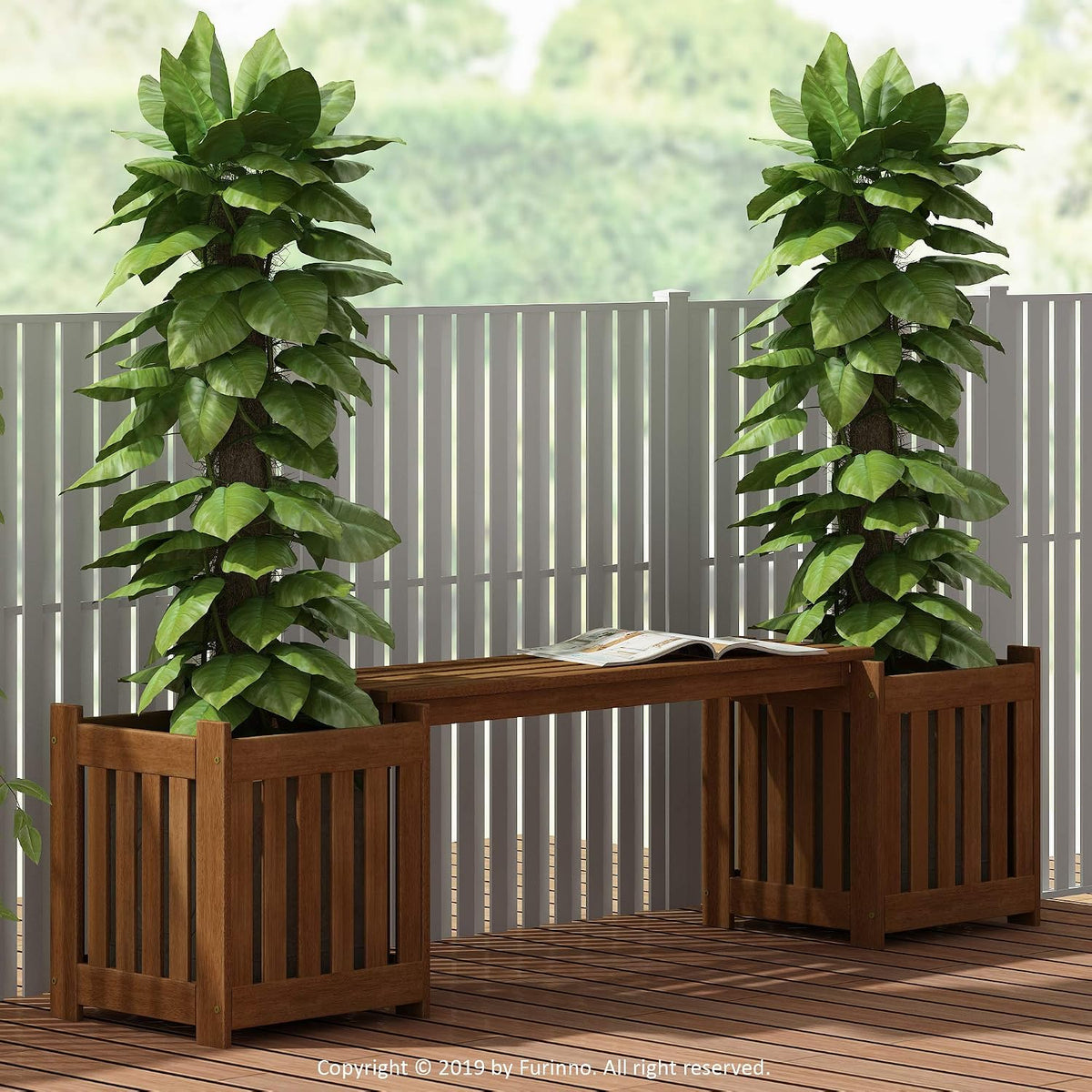 Outdoor Planter Box Set with Bench, Natural