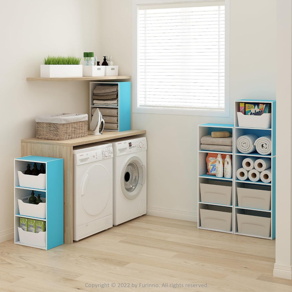 LUDER 2-Tier Book Shelf, Open Shelves Bookshelf, Light Blue/White