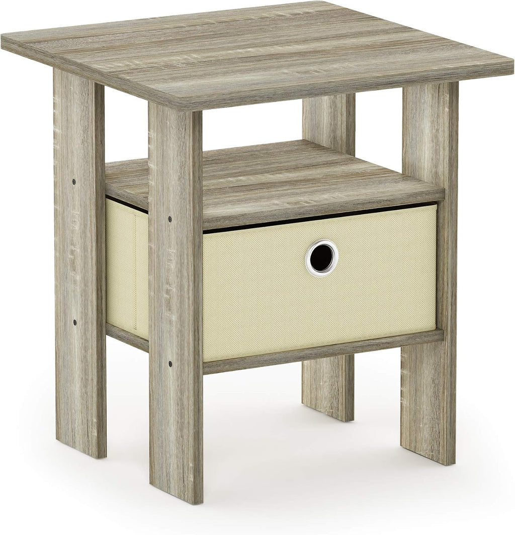 Andrey 3-Tier Square Side Table with Storage Bin, Light Oak