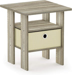 Andrey 3-Tier Square Side Table with Storage Bin, Light Oak