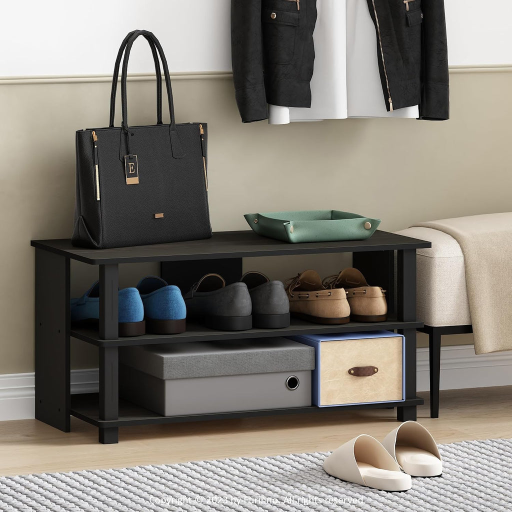 Turn-N-Tube Shoe Rack, 3-Tier Shoe Organizer, Shoe Storage with Compact Open Shelves, 15.5 x 31.5 x 15.7, for Closet Entryway, Office, Garage, Espresso/Black