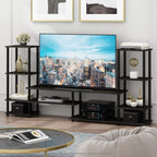 Turn-N-Tube TV Stand, Wide Open Frame Entertainment Center with Storage, TV Console with Tall Side Shelves for TV up to 48 Inch, for Living Room, Bedroom, Espresso