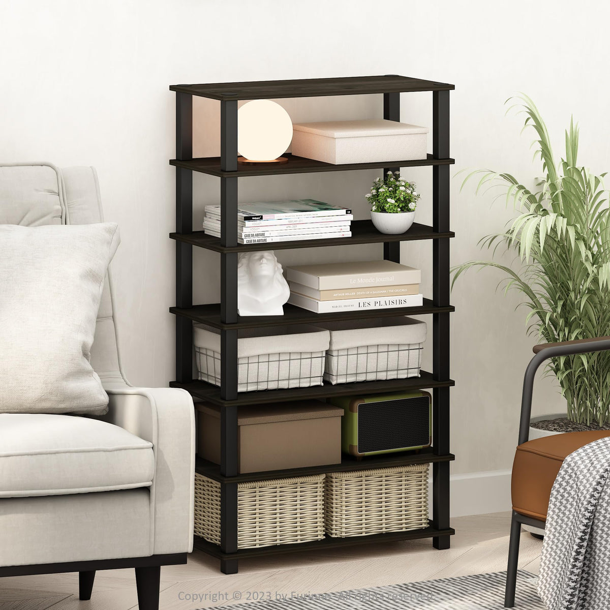 99152BE/WH/IV 3-Tier Go Green Multipurpose Storage Rack Shelving Unit Bookshelf Cabinet with 2 Bins, Beech Finish