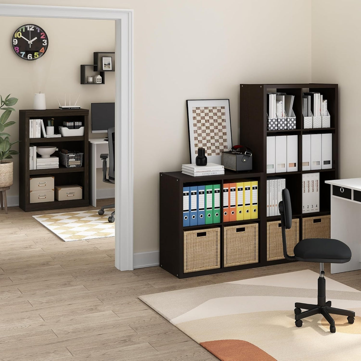 CUBICLE 4-Cube Book Shelf, Extra Thick Frame Bookshelf, Dark Oak