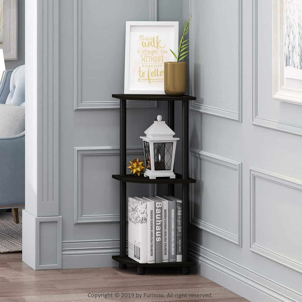 TURN-N-TUBE Corner Shelf, 3-Tier Corner Bookshelf, Display Storage Shelves with Open Shelves, for Organization and Storage, Living Room, Home Office, Garage, Espresso