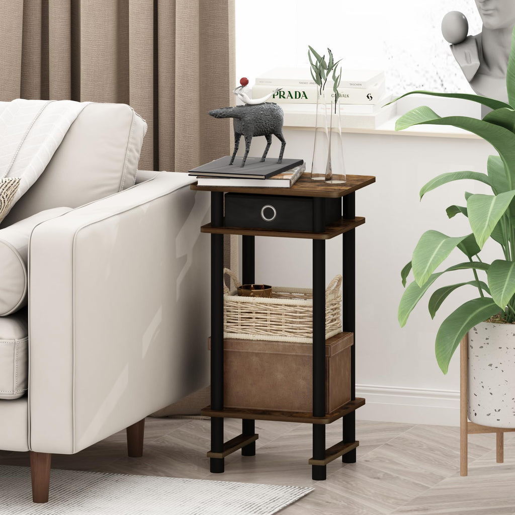 Turn-N-Tube Toolless Set of 2 Side Table, 3-Tier, Brown Walnut
