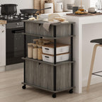 Turn-N-Tube Kitchen Storage Cart with Cabinet and Lockable Wheels, French Oak Grey/Black