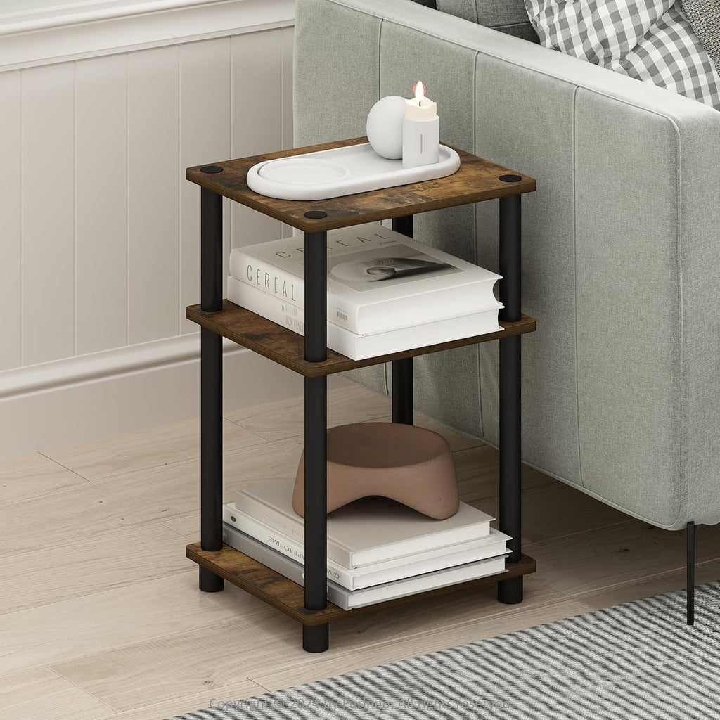 JUST Toolless 3-Tier Side Table, Open Shelf End Table, Amber Pine