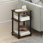 JUST Toolless 3-Tier Side Table, Open Shelf End Table, Amber Pine