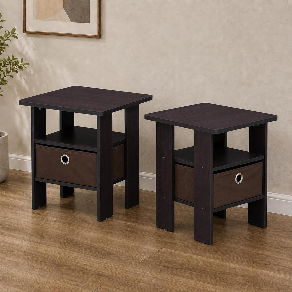 TIDUR Night Stand Set of 2, Nightstand with Storage, Dark Walnut