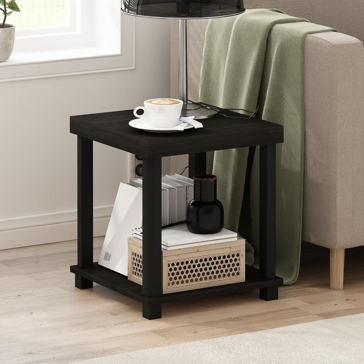 Turn-N-Tube Toolless 2-Tier Side Table, Thick Tabletop, Espresso