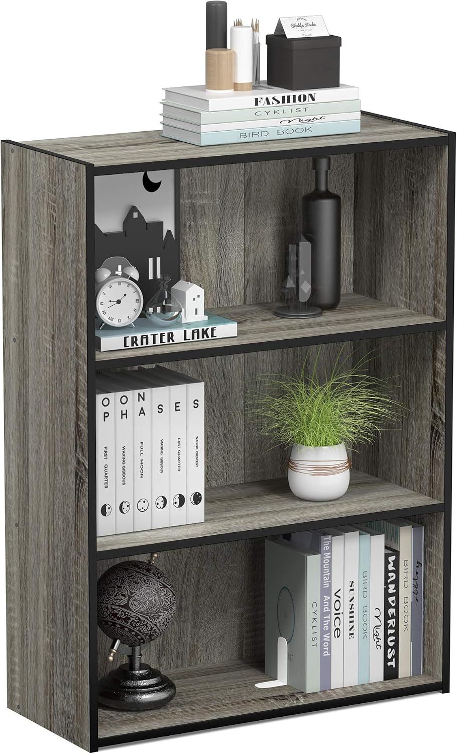 PASIR Book Shelf, 3-Tier Bookshelf, Storage Shelves Bookcase, 9.7 x 23.7 x 31.5, for Living Room, Bedroom, Home Office, French Oak