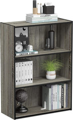 PASIR Book Shelf, 3-Tier Bookshelf, Storage Shelves Bookcase, 9.7 x 23.7 x 31.5, for Living Room, Bedroom, Home Office, French Oak