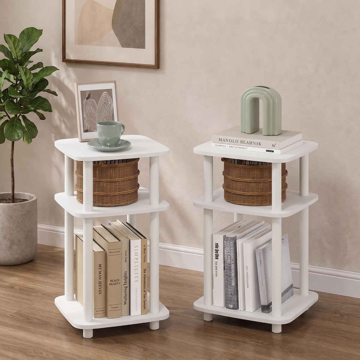 Turn-N-Tube Toolless 3-Tier Side Table Set of 2, Plain White