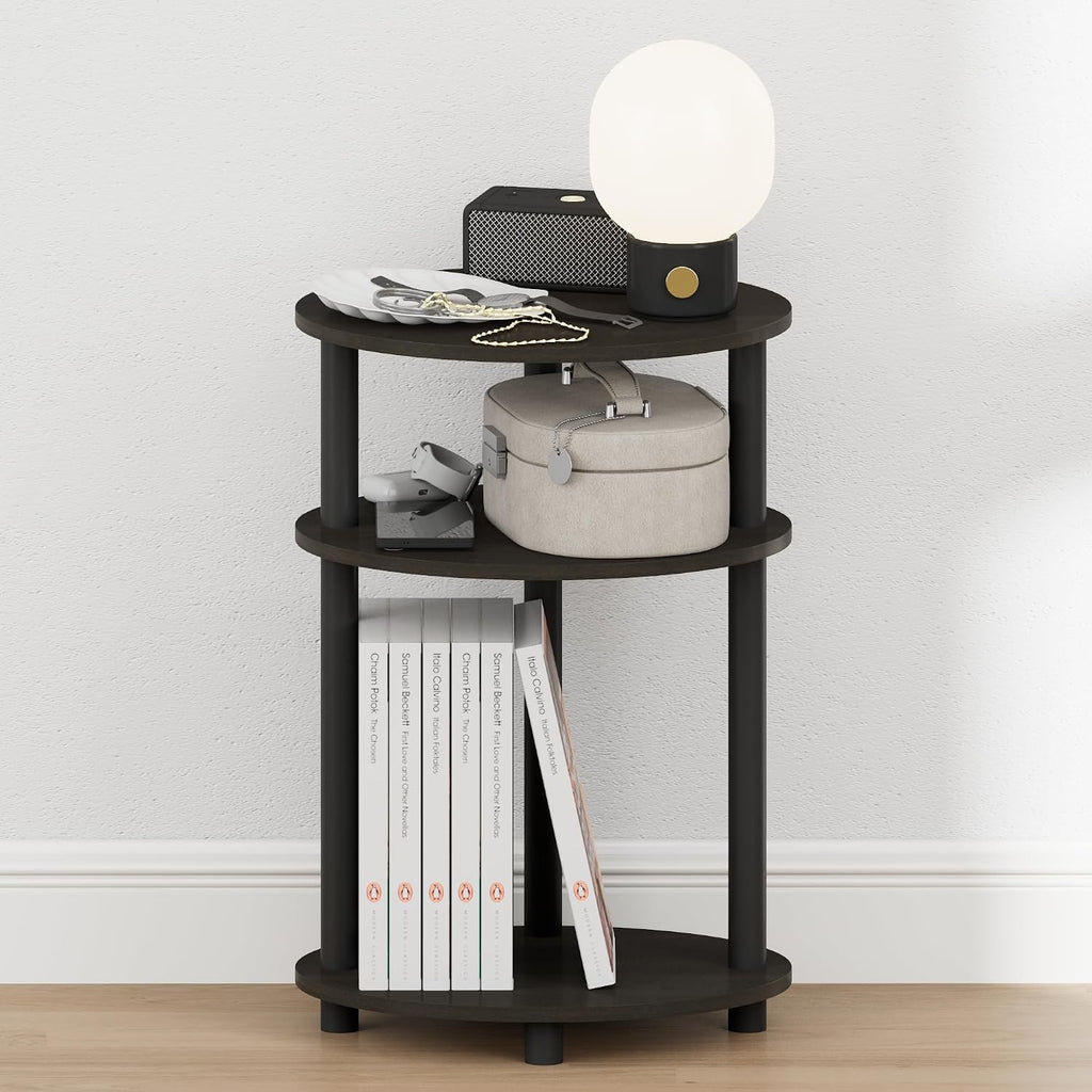 Turn-N-Tube 3-Tier Oval Night Stand, Toolless Assembly Narrow Nightstand, Modern Compact Side Table, End Table, for Living Room, Bedroom, Espresso