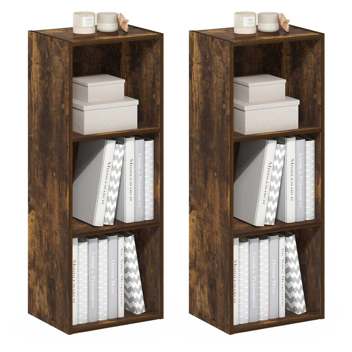 LUDER Set of 2 Book Shelf, 5-Cube, White/Pink