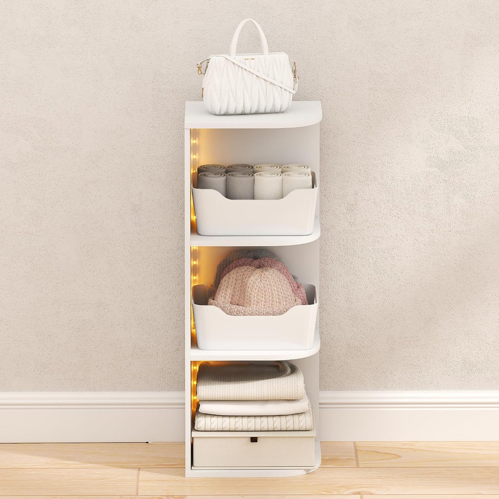 PASIR Corner Closet Organizer with LED Lights, 3-Tier, White