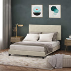 Laval Button Tufted Upholstered Platform Bed Frame, Queen, Linen