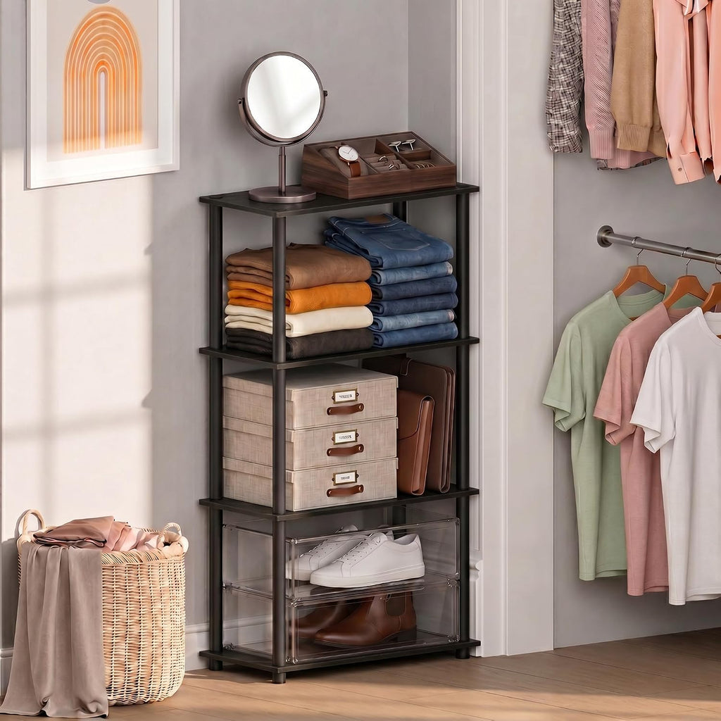 Turn-N-Tube Toolless Assembly 4-Tier Closet Shelf, Espresso