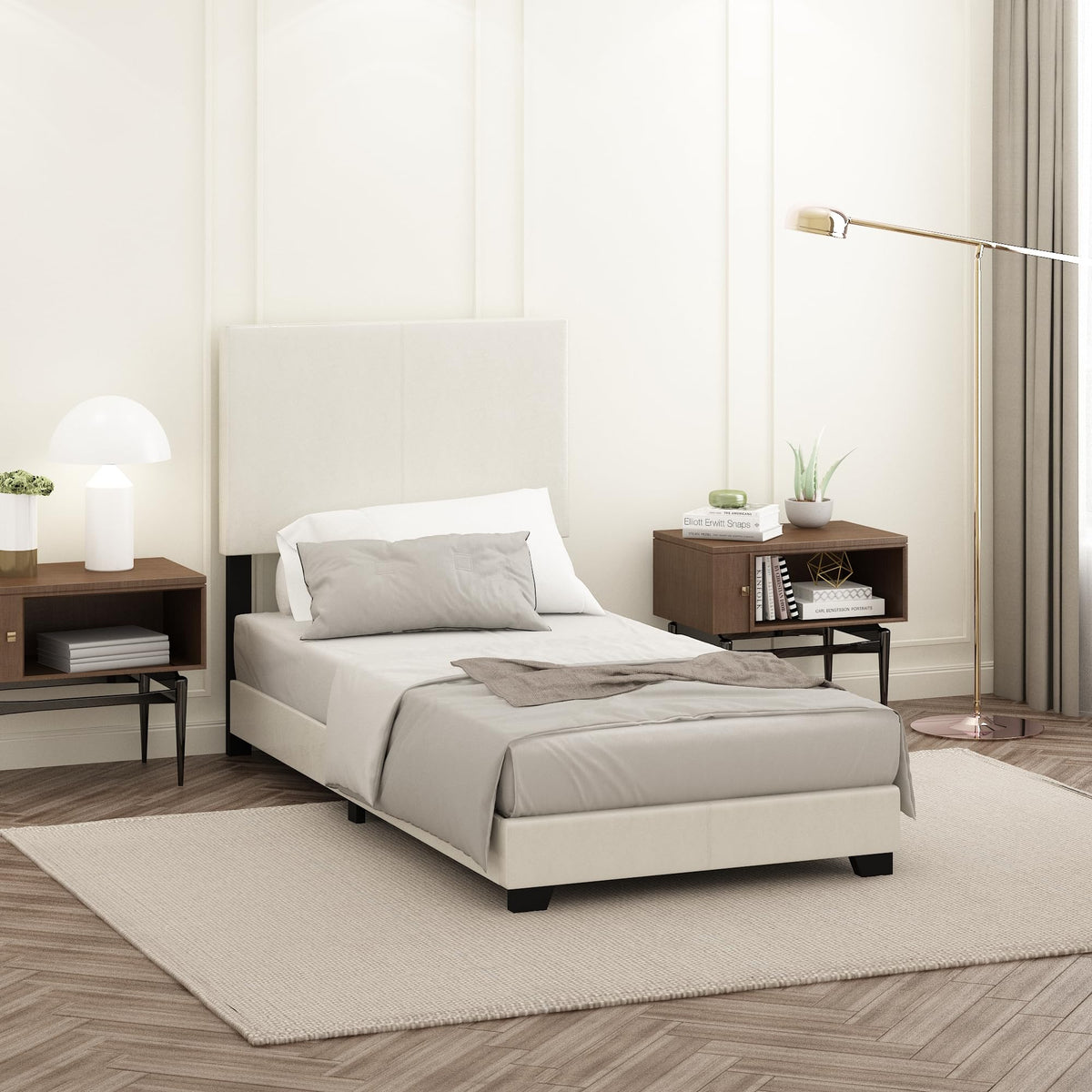 PESSAC PU Leather Upholstery Bed Frame, Cal King Size, White