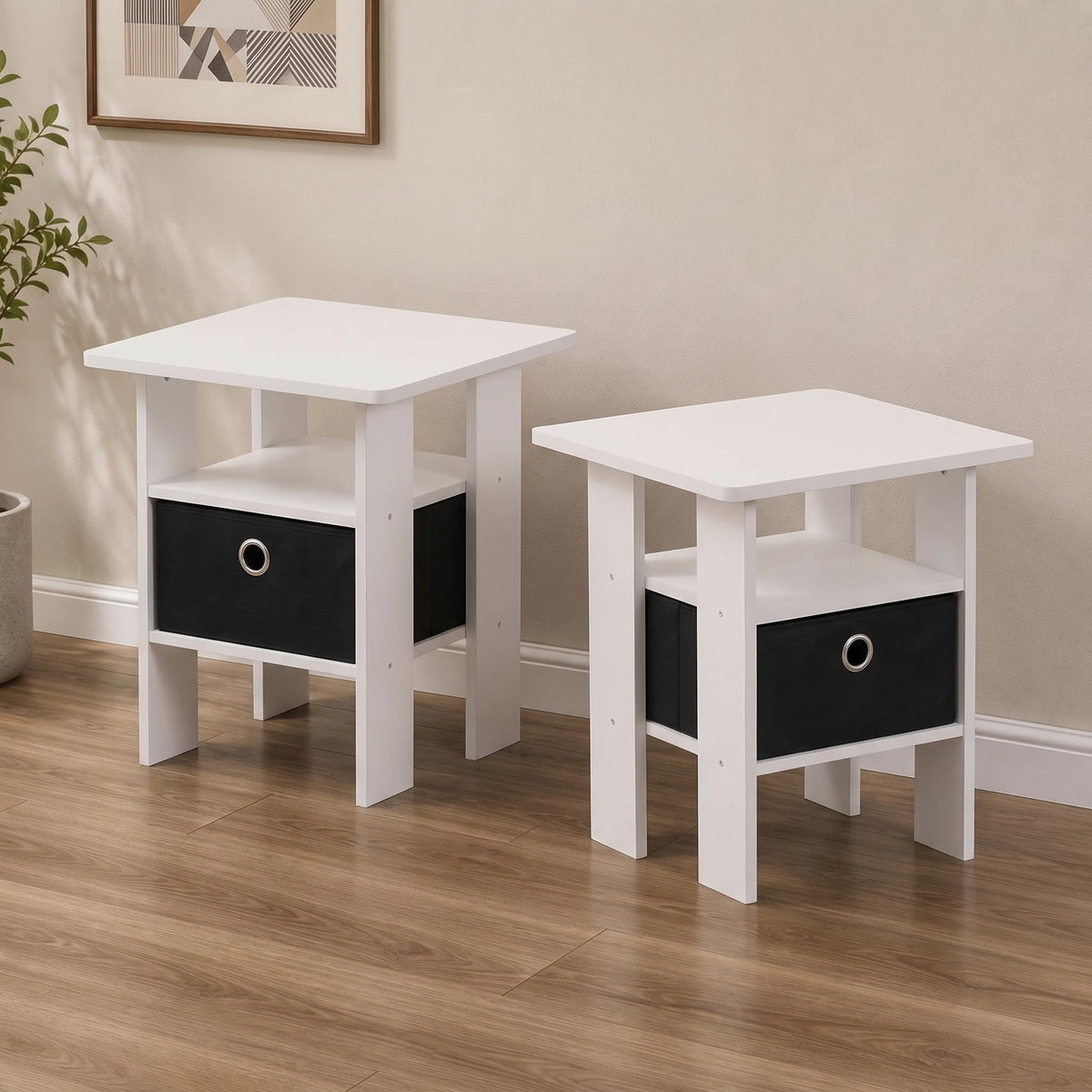 Andrey Set of 2 Side Table with Storage Bin Drawer, Grey Oak