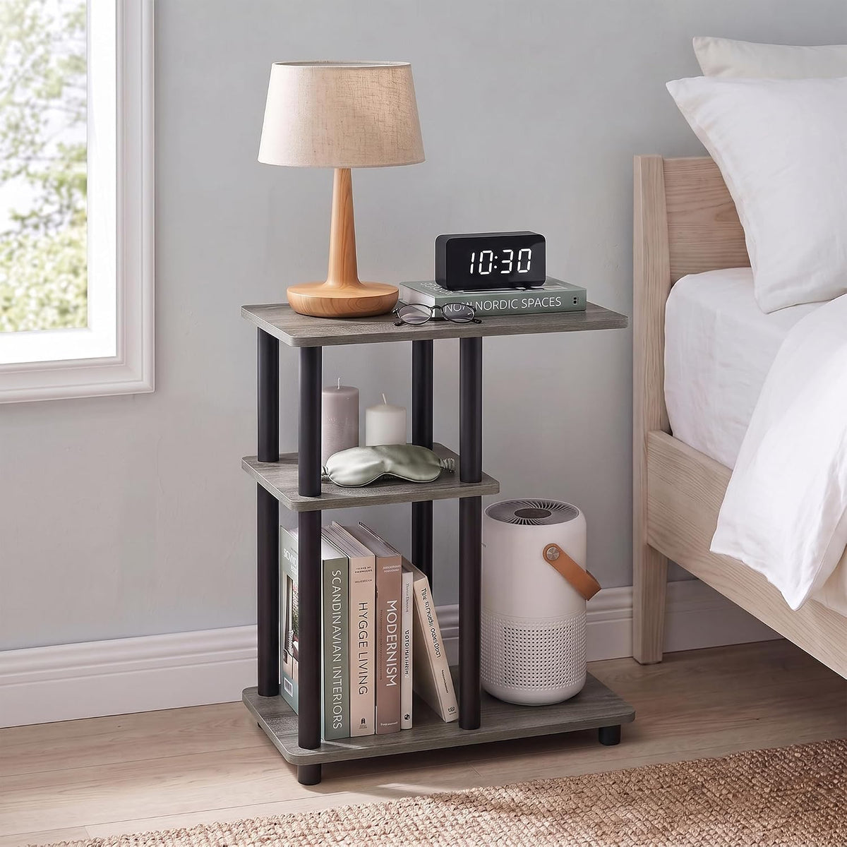 Turn-N-Tube 3-Tier C-Shape Night Stand, French Oak/Black