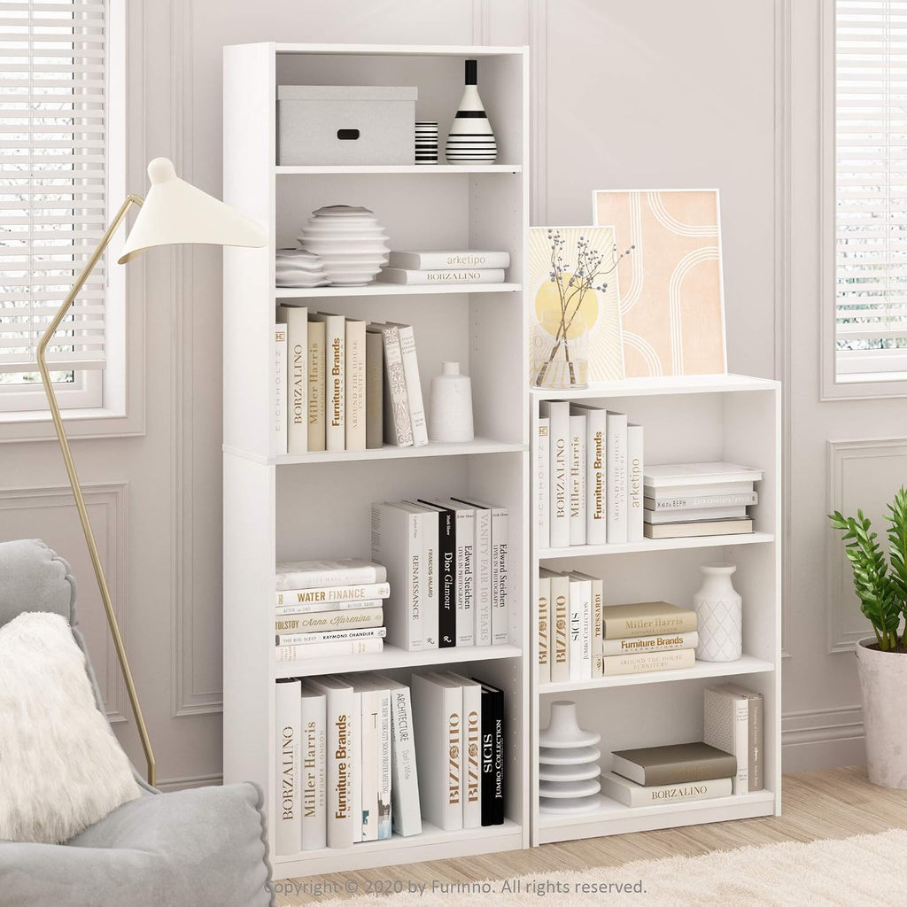 Jaya Book Shelf, 3-Tier Bookshelf, Bookcase with Adjustable Shelves, 9.5 x 24.5 x 40.3, for Organization and Storage, for Living Room, Bedroom, Home Office, White