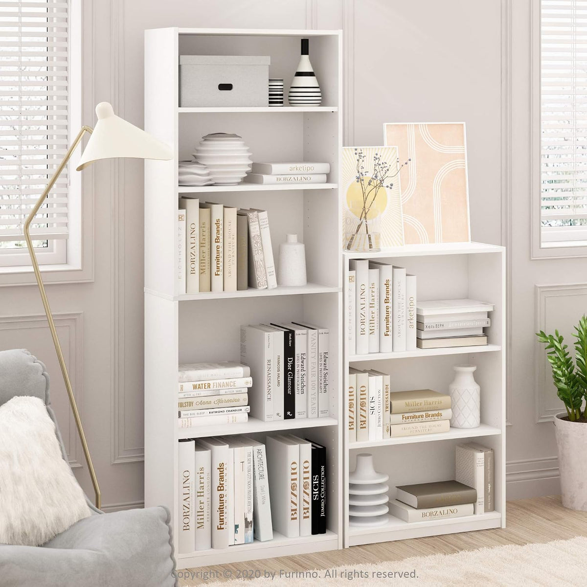 Jaya Book Shelf, 3-Tier Bookshelf, Bookcase with Adjustable Shelves, 9.5 x 24.5 x 40.3, for Organization and Storage, for Living Room, Bedroom, Home Office, White