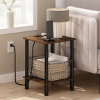 Turn-N-Tube 2-Tier Square Side Table with Charging Station, End Table, Night Stand, Bedside Table with USB and Type-C Charging Port, for Living Room, Bedroom, Amber Oak