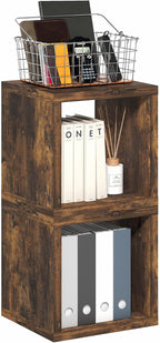 Cubicle Book Shelf, Set of 2 Stackable Bookshelf, Cube Storage Organizer Bookcase with Open Back, Extra Thick, 15.8 x 15.8 x 14.6, for Living Room, Bedroom, Home Office, Amber Pine