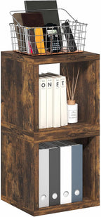 Cubicle Book Shelf, Set of 2 Stackable Bookshelf, Cube Storage Organizer Bookcase with Open Back, Extra Thick, 15.8 x 15.8 x 14.6, for Living Room, Bedroom, Home Office, Amber Pine
